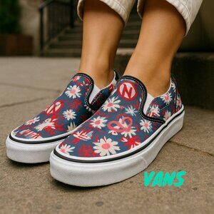 VANS Classic Slip-On "Vans Crew - Floral/Red" Sneakers/Unisex-NEW